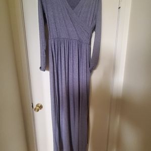 Long Sleeve Faux Wrap Maxi Dress w/pockets